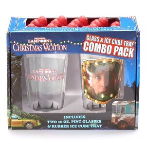 New! National Lampoon's Christmas Vacation Pint Glass Set of 2 + Ice Cube Tray